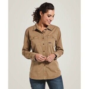 Ariat Shirt Women's XS Brown Rebar Washed Twill Long Sleeve Work Shirt Western